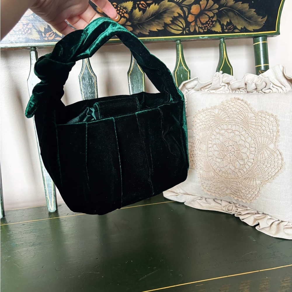 J.Crew NWOT Rich Green Faux-Velvet Handbag